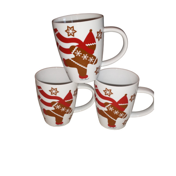 Crate & Barrel 3-Piece Skating Gingerbread Mugs Holiday Christmas Vacation Fun - Picture 2 of 8